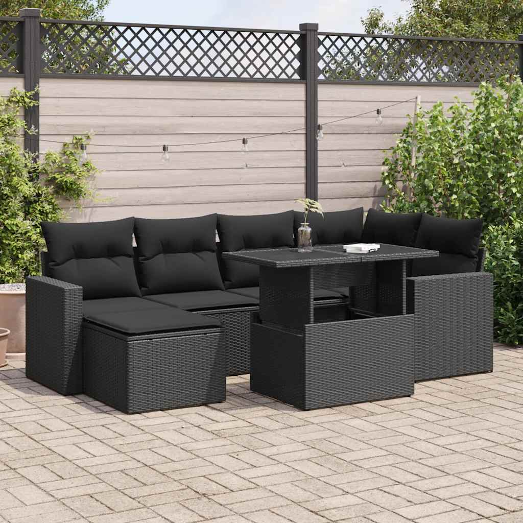 7-delige Loungeset met kussens poly rattan zwart is nu te koop bij PeponiXL, paradijselijk wonen!