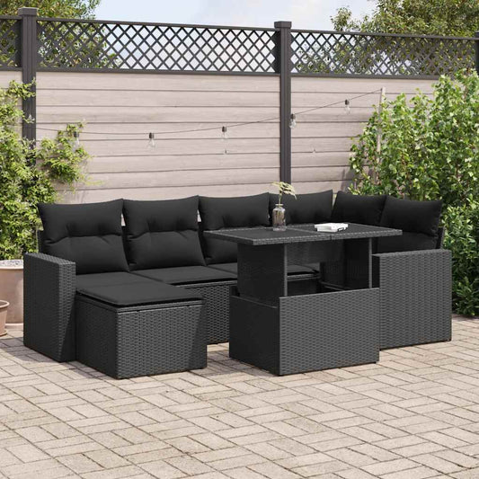 7-delige Loungeset met kussens poly rattan zwart is nu te koop bij PeponiXL, paradijselijk wonen!