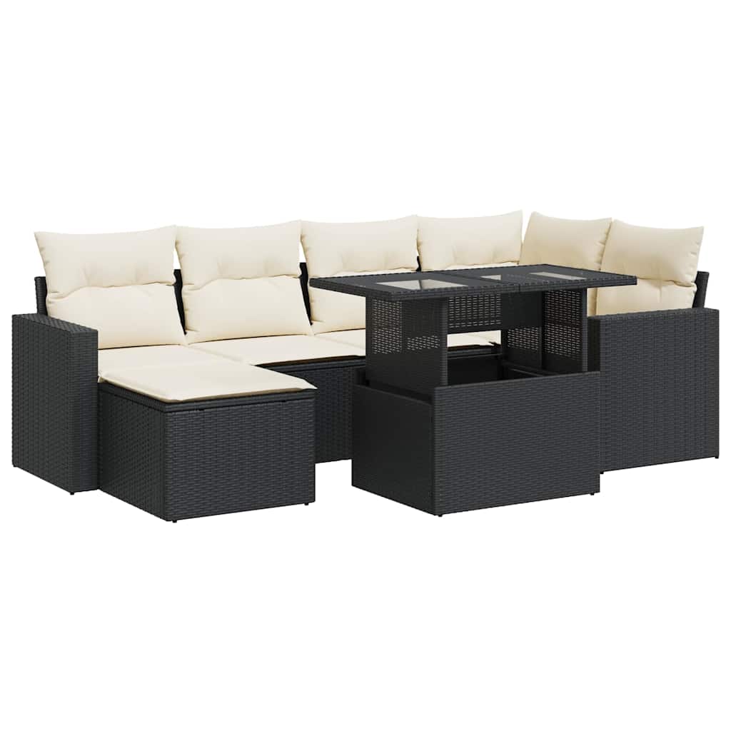7-delige Loungeset met kussens poly rattan zwart is nu te koop bij PeponiXL, paradijselijk wonen!