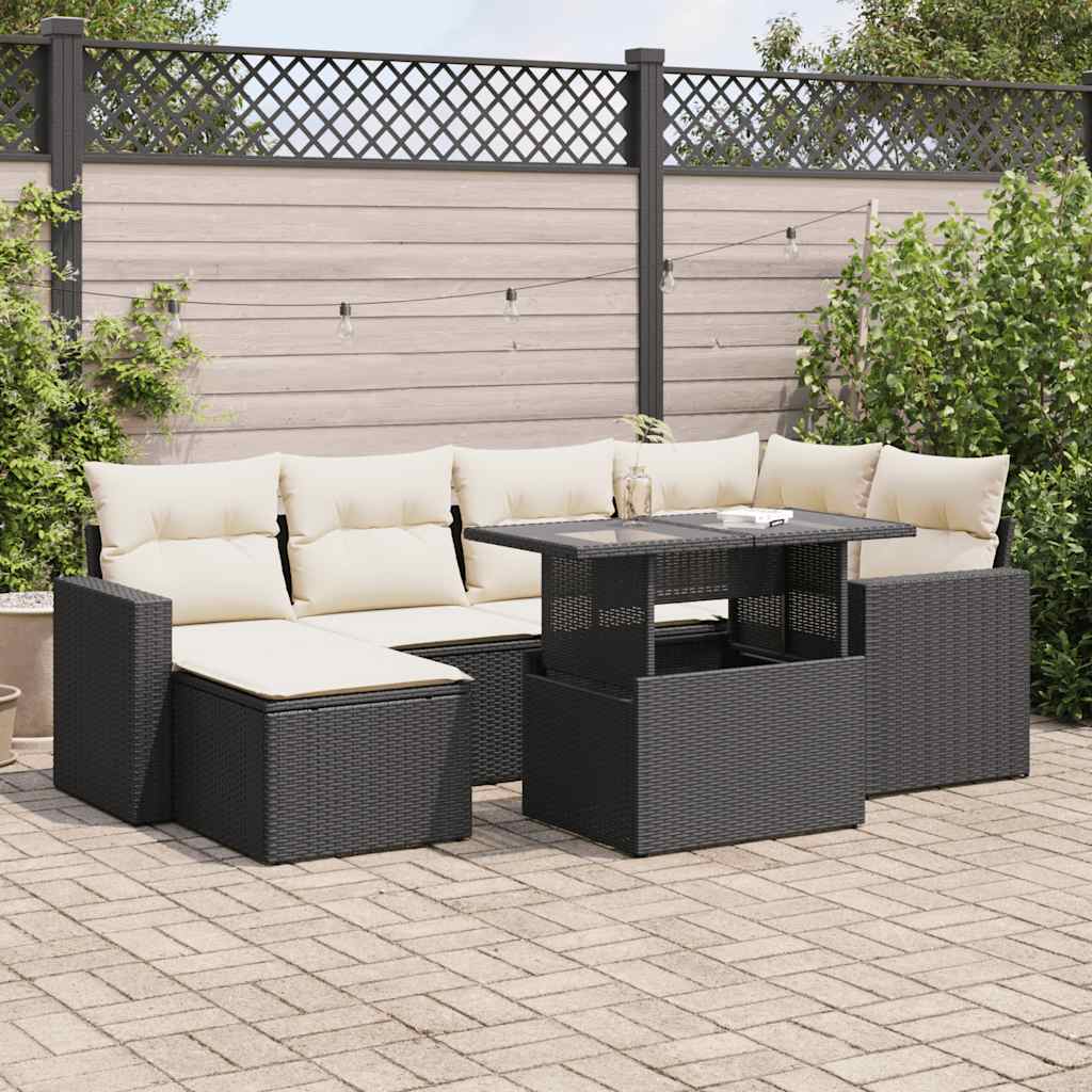7-delige Loungeset met kussens poly rattan zwart is nu te koop bij PeponiXL, paradijselijk wonen!