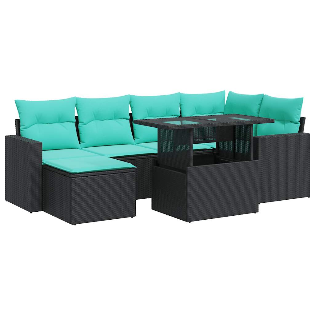 7-delige Loungeset met kussens poly rattan acacia zwart is nu te koop bij PeponiXL, paradijselijk wonen!