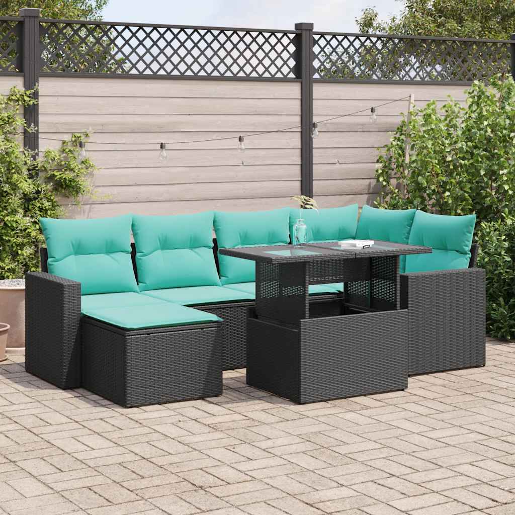7-delige Loungeset met kussens poly rattan acacia zwart is nu te koop bij PeponiXL, paradijselijk wonen!