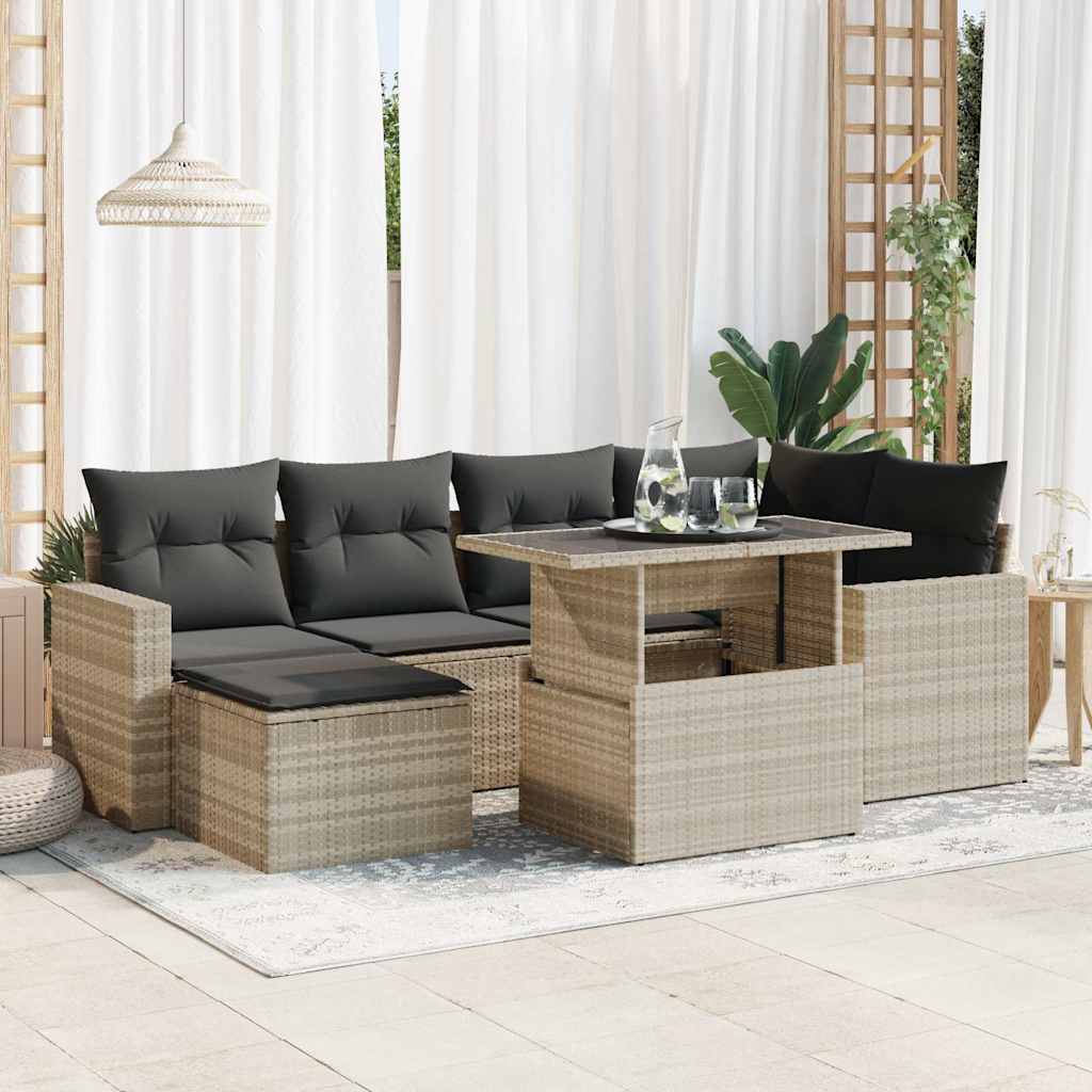 7-delige Loungeset met kussens poly rattan lichtgrijs is nu te koop bij PeponiXL, paradijselijk wonen!