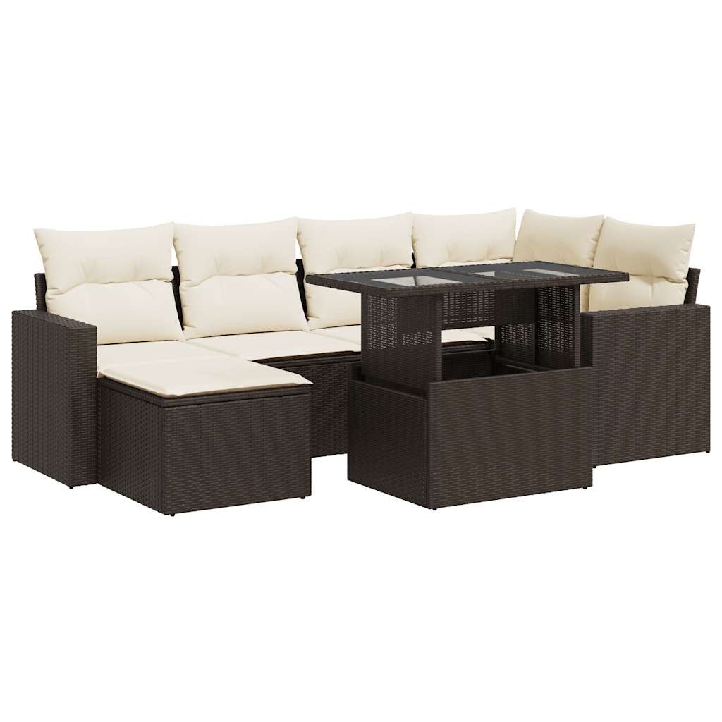 7-delige Loungeset met kussens poly rattan bruin is nu te koop bij PeponiXL, paradijselijk wonen!