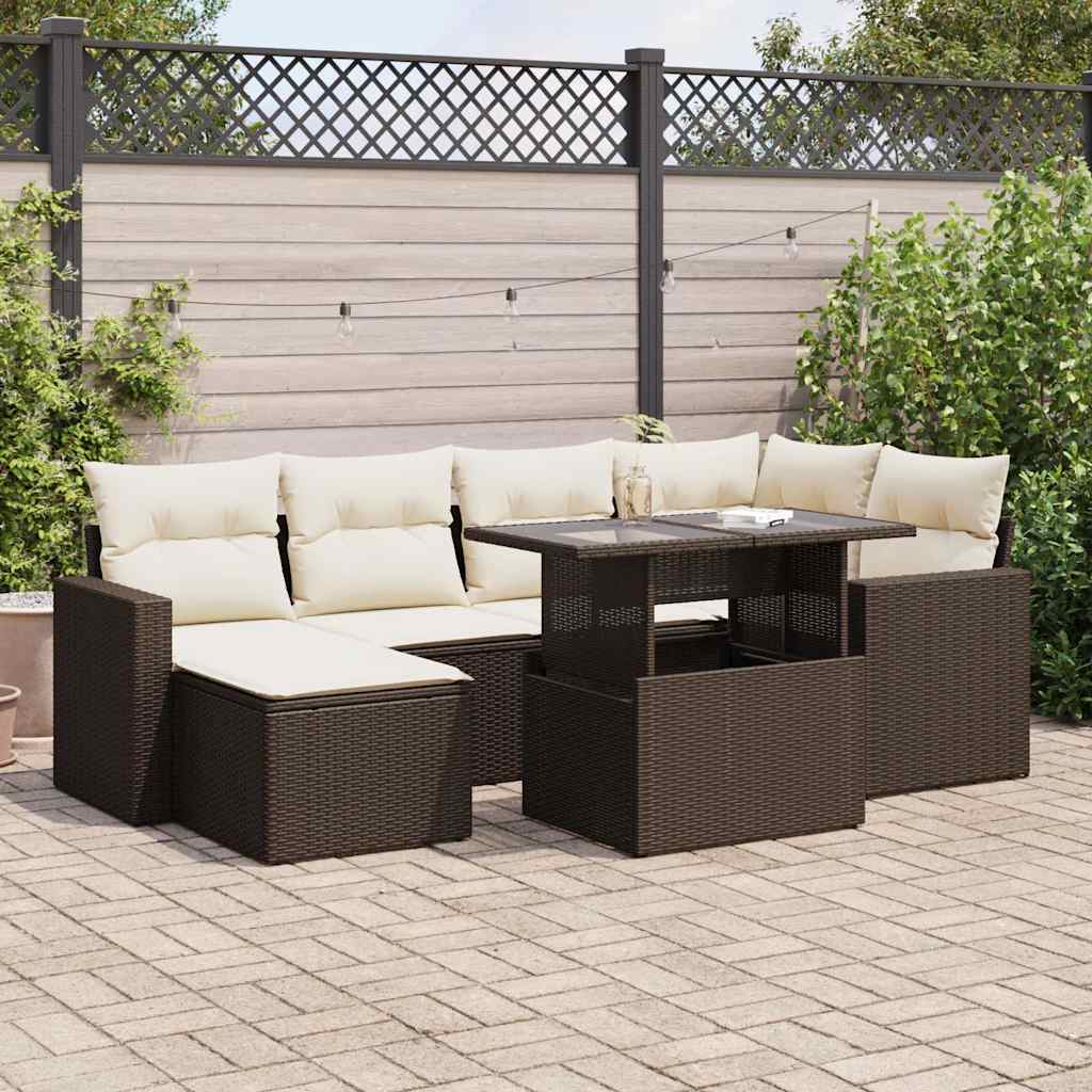 7-delige Loungeset met kussens poly rattan bruin is nu te koop bij PeponiXL, paradijselijk wonen!