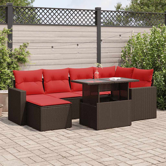 7-delige Loungeset met kussens poly rattan acacia bruin is nu te koop bij PeponiXL, paradijselijk wonen!