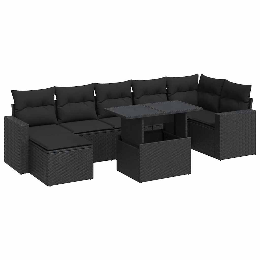 8-delige Loungeset met kussens poly rattan zwart is nu te koop bij PeponiXL, paradijselijk wonen!