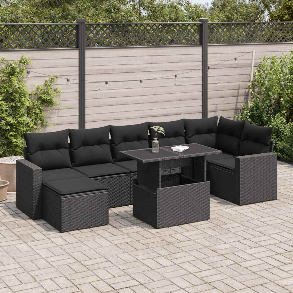 8-delige Loungeset met kussens poly rattan zwart is nu te koop bij PeponiXL, paradijselijk wonen!