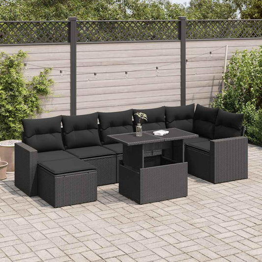 8-delige Loungeset met kussens poly rattan zwart is nu te koop bij PeponiXL, paradijselijk wonen!