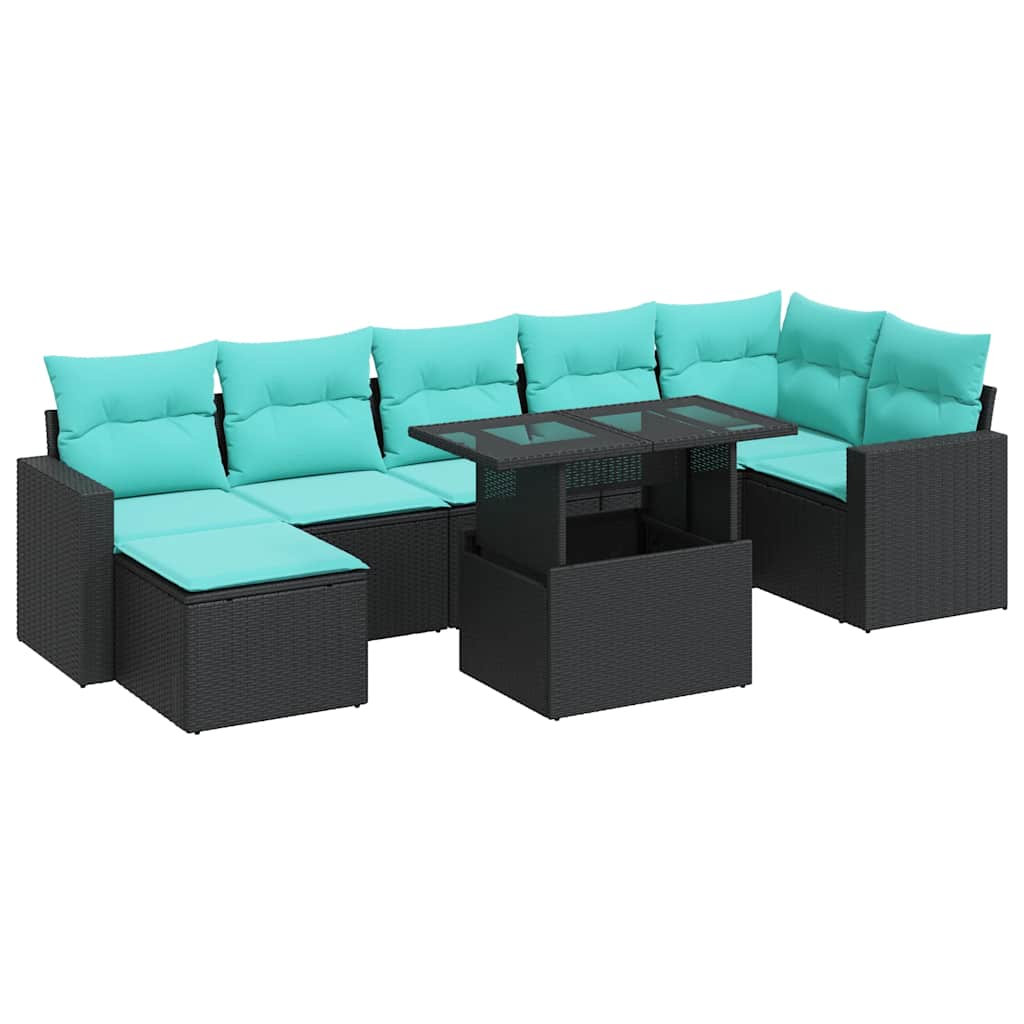 8-delige Loungeset met kussens poly rattan acacia zwart is nu te koop bij PeponiXL, paradijselijk wonen!