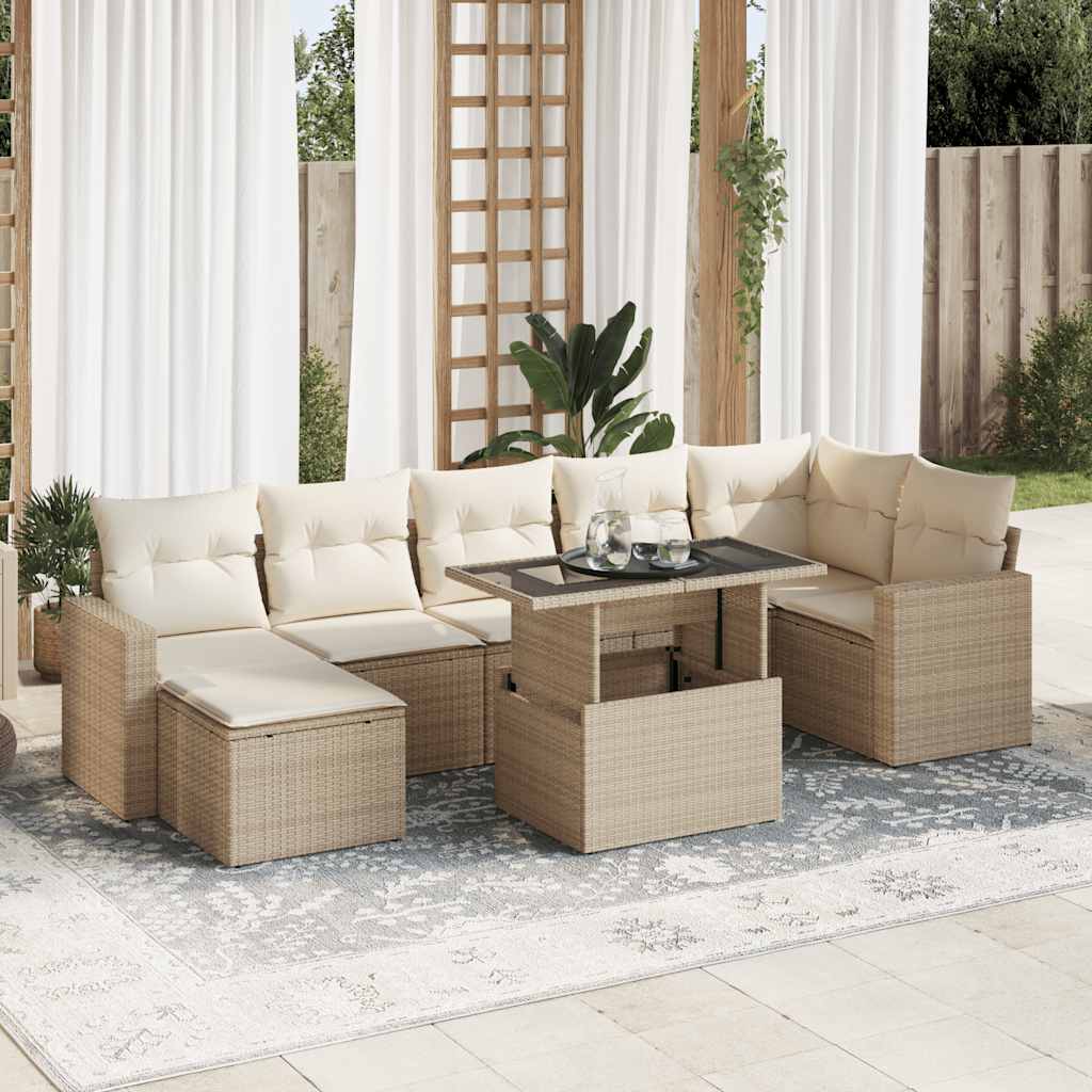 8-delige Loungeset met kussens poly rattan beige is nu te koop bij PeponiXL, paradijselijk wonen!