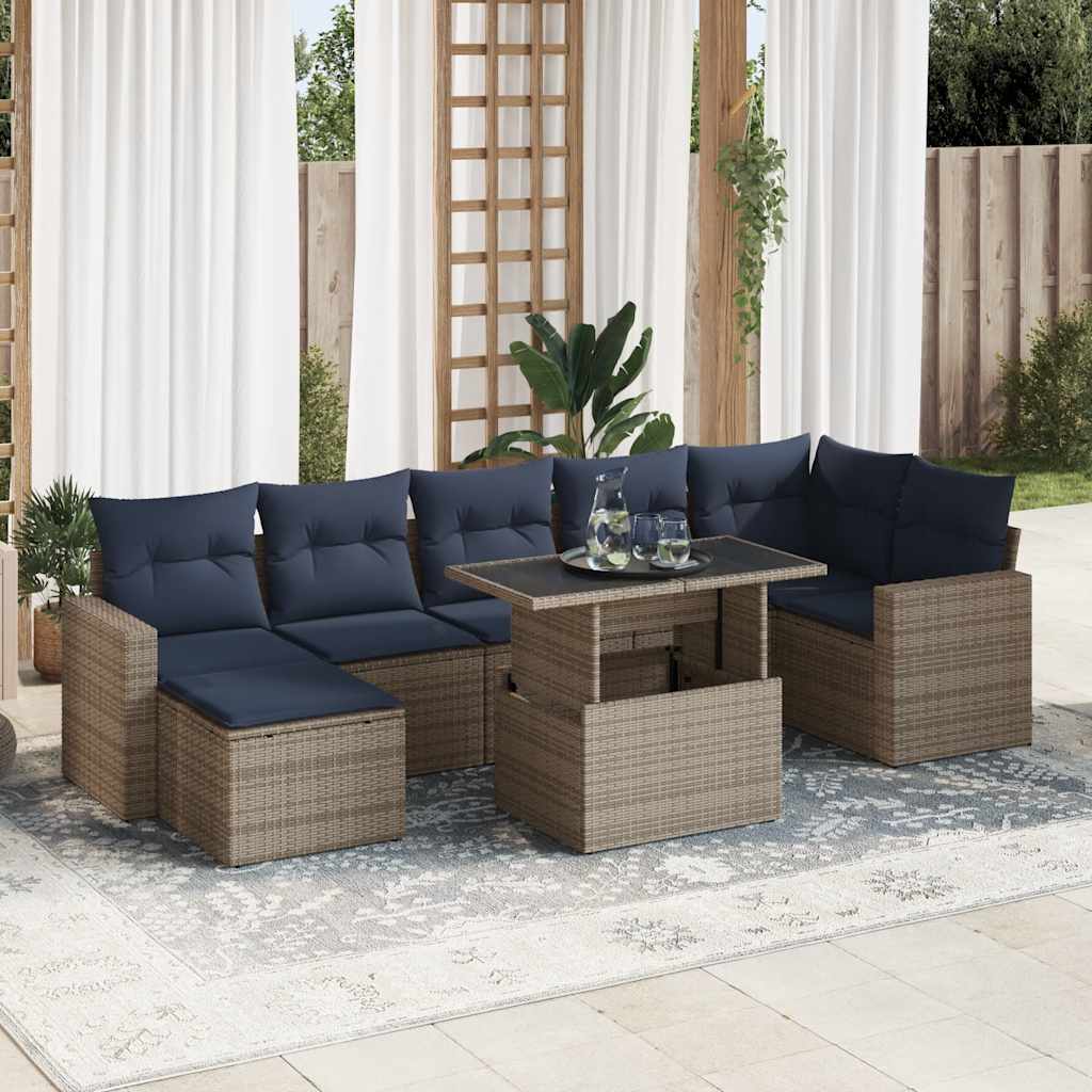 8-delige Loungeset met kussens poly rattan acacia grijs is nu te koop bij PeponiXL, paradijselijk wonen!