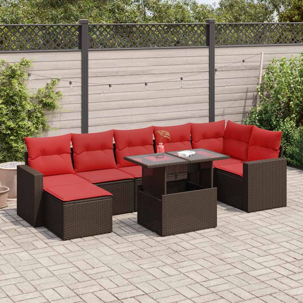 8-delige tuinbankset met kussens, bruin polyrotan en acacia is nu te koop bij PeponiXL, paradijselijk wonen!