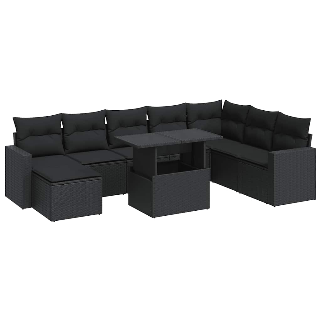 9-delige Loungeset met kussens poly rattan zwart is nu te koop bij PeponiXL, paradijselijk wonen!