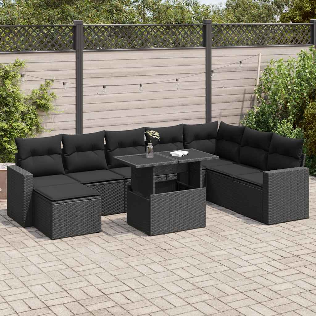9-delige Loungeset met kussens poly rattan zwart is nu te koop bij PeponiXL, paradijselijk wonen!