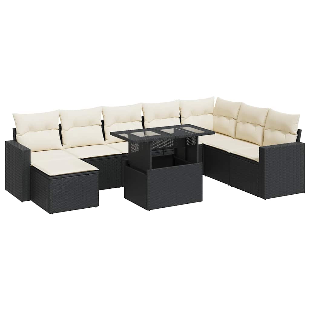 9-delige Loungeset met kussens poly rattan zwart is nu te koop bij PeponiXL, paradijselijk wonen!