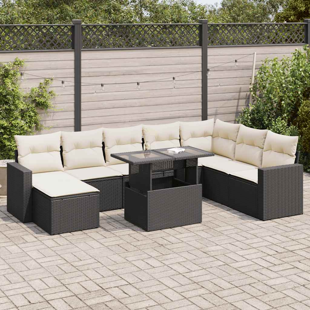 9-delige Loungeset met kussens poly rattan zwart is nu te koop bij PeponiXL, paradijselijk wonen!