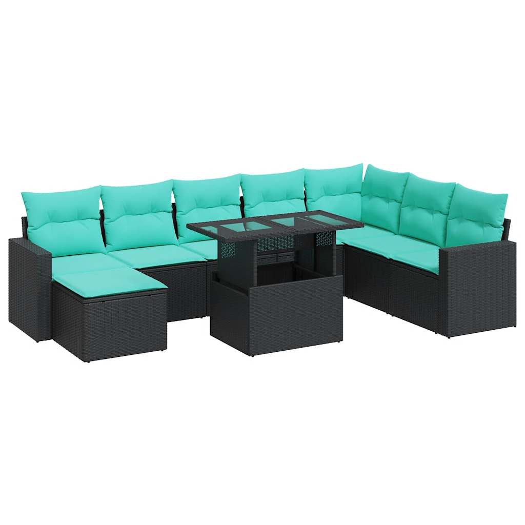 9-delige Loungeset met kussens poly rattan acacia zwart is nu te koop bij PeponiXL, paradijselijk wonen!