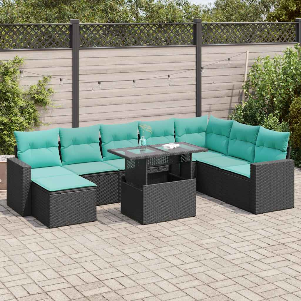 9-delige Loungeset met kussens poly rattan acacia zwart is nu te koop bij PeponiXL, paradijselijk wonen!