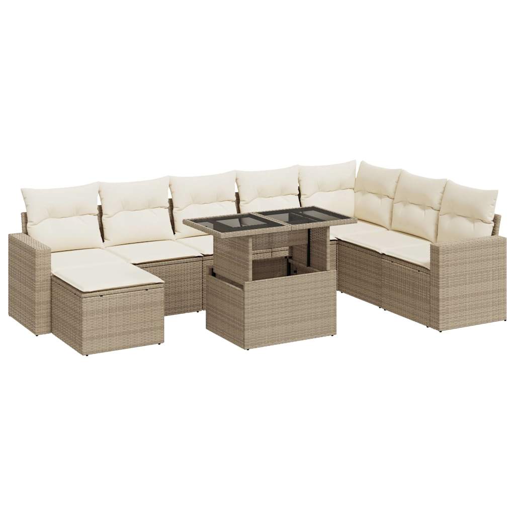 9-delige Loungeset met kussens poly rattan beige is nu te koop bij PeponiXL, paradijselijk wonen!