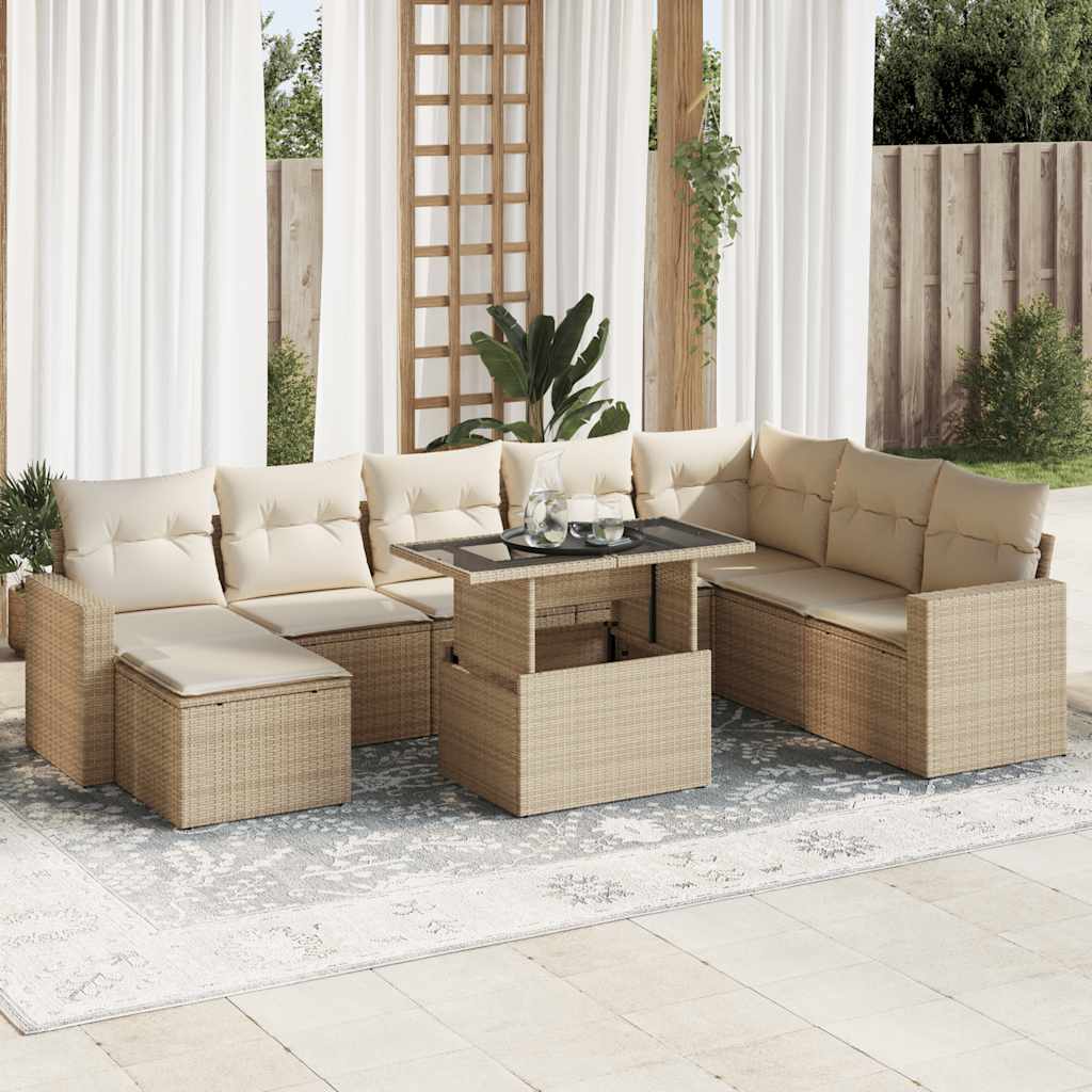 9-delige Loungeset met kussens poly rattan beige is nu te koop bij PeponiXL, paradijselijk wonen!