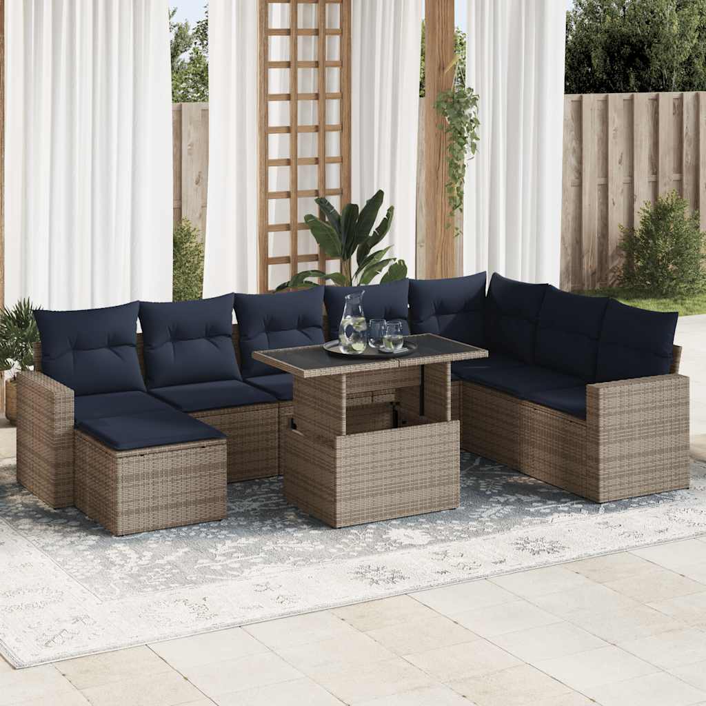 9-delige tuinbankset met kussens, grijs polyrotan acacia is nu te koop bij PeponiXL, paradijselijk wonen!