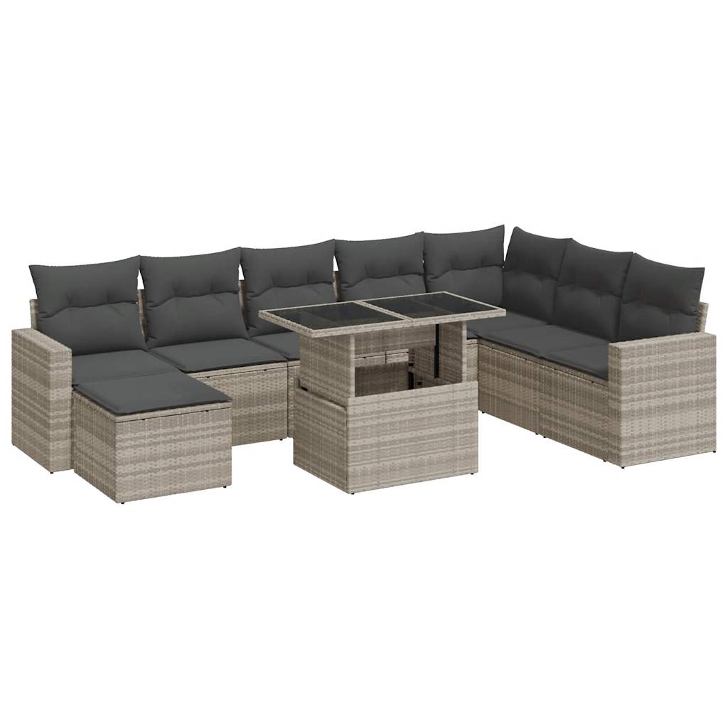 9-delige Loungeset met kussens poly rattan lichtgrijs is nu te koop bij PeponiXL, paradijselijk wonen!