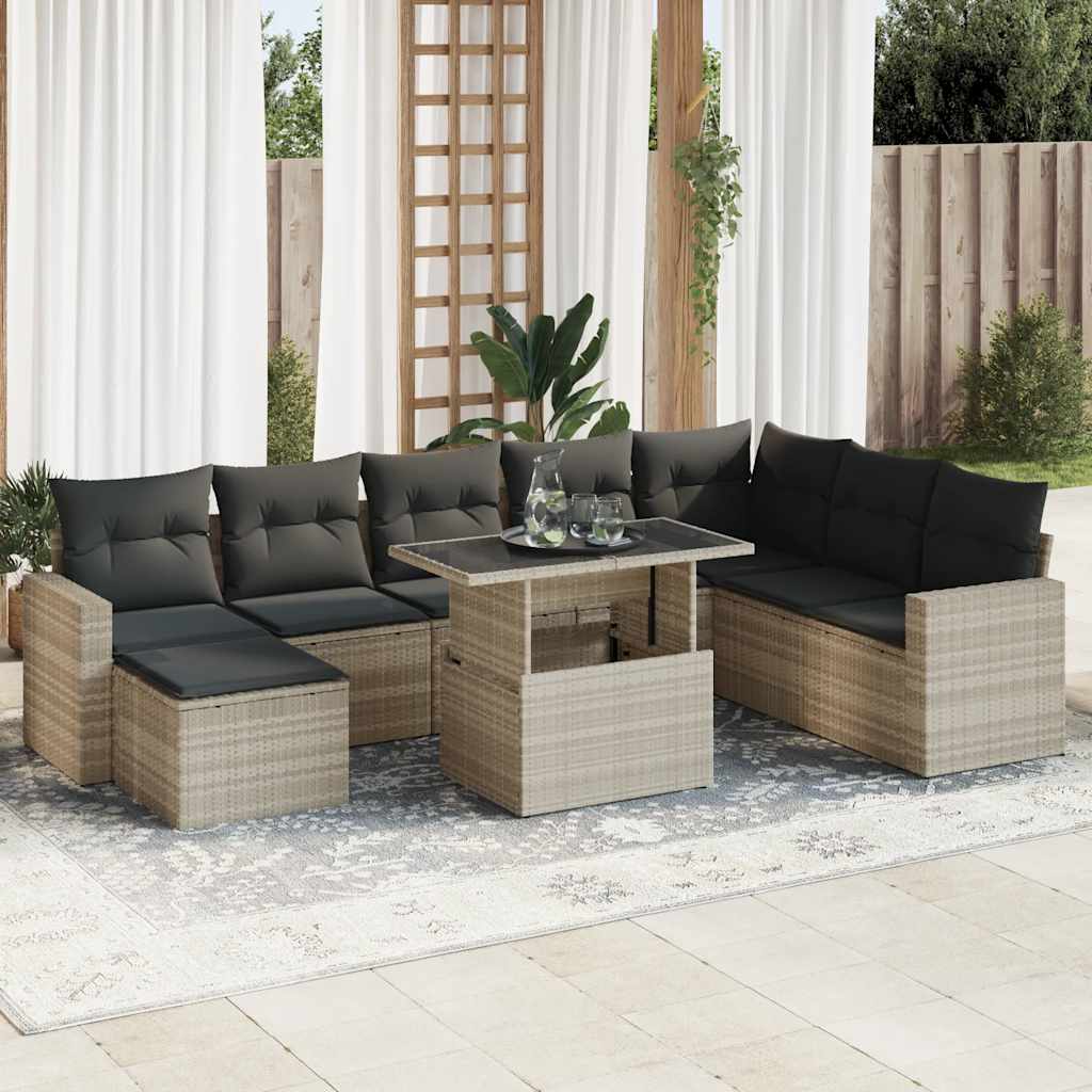 9-delige Loungeset met kussens poly rattan lichtgrijs is nu te koop bij PeponiXL, paradijselijk wonen!