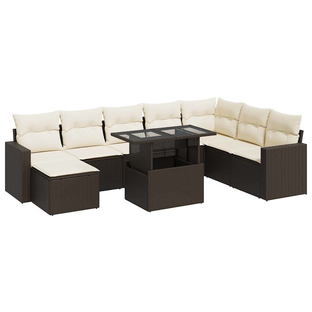 9-delige Loungeset met kussens poly rattan bruin is nu te koop bij PeponiXL, paradijselijk wonen!