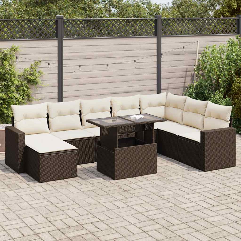 9-delige Loungeset met kussens poly rattan bruin is nu te koop bij PeponiXL, paradijselijk wonen!