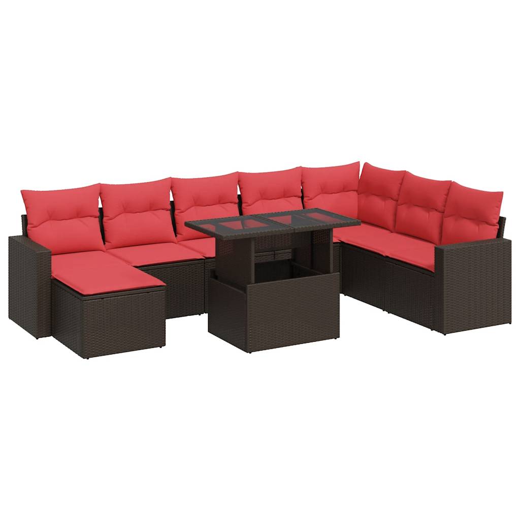 9-delige Loungeset met kussens poly rattan acacia bruin is nu te koop bij PeponiXL, paradijselijk wonen!