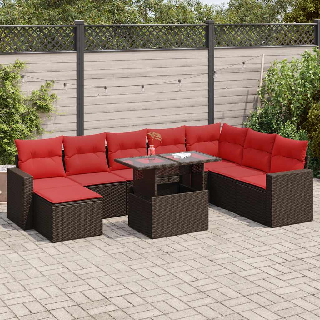 9-delige Loungeset met kussens poly rattan acacia bruin is nu te koop bij PeponiXL, paradijselijk wonen!