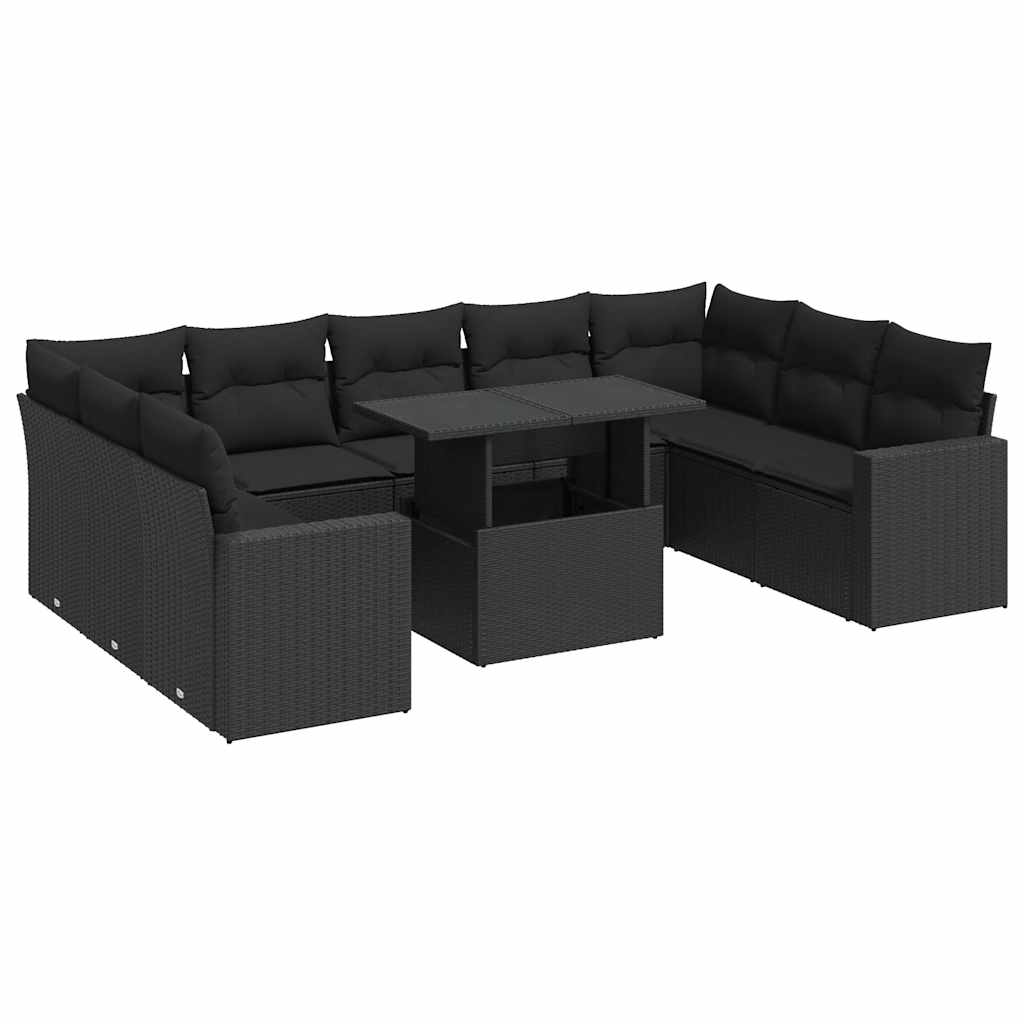 10-delige Loungeset met kussens poly rattan zwart is nu te koop bij PeponiXL, paradijselijk wonen!