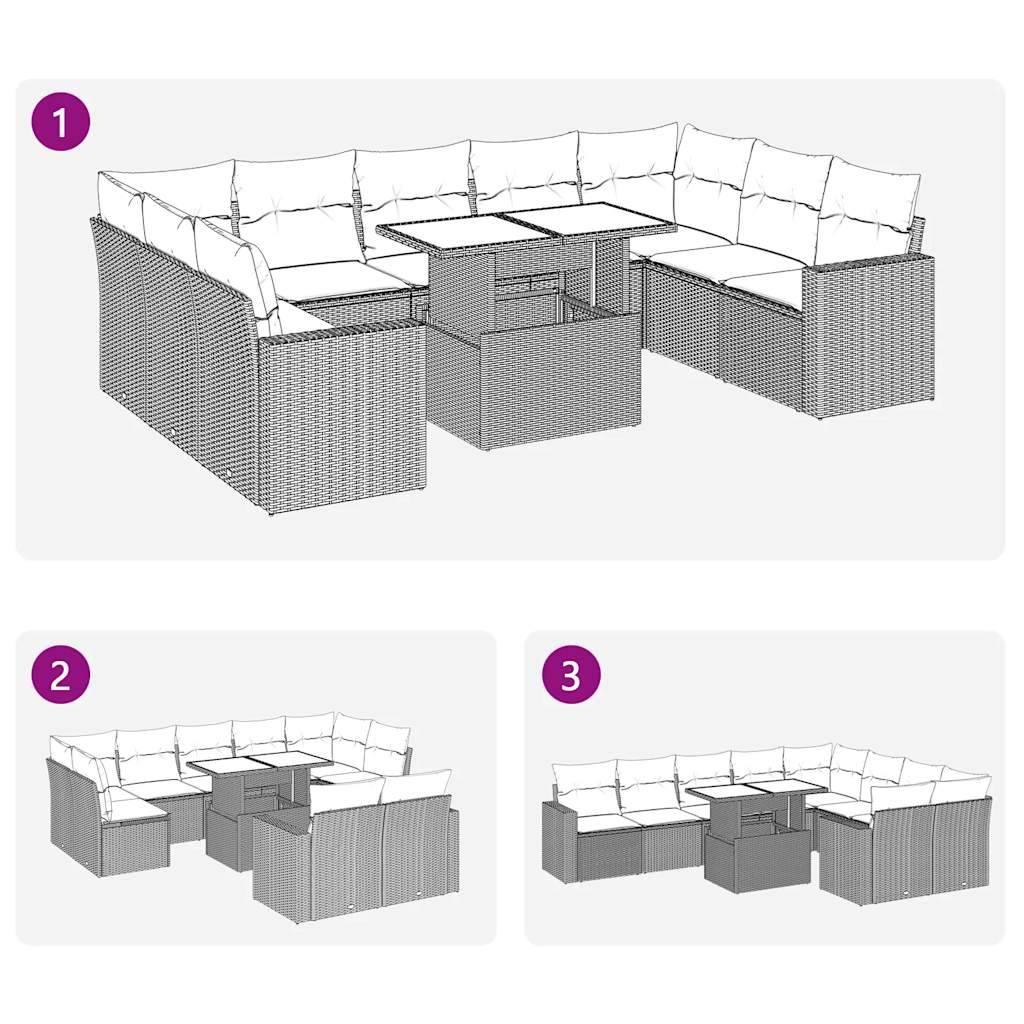 10-delige Loungeset met kussens poly rattan zwart is nu te koop bij PeponiXL, paradijselijk wonen!