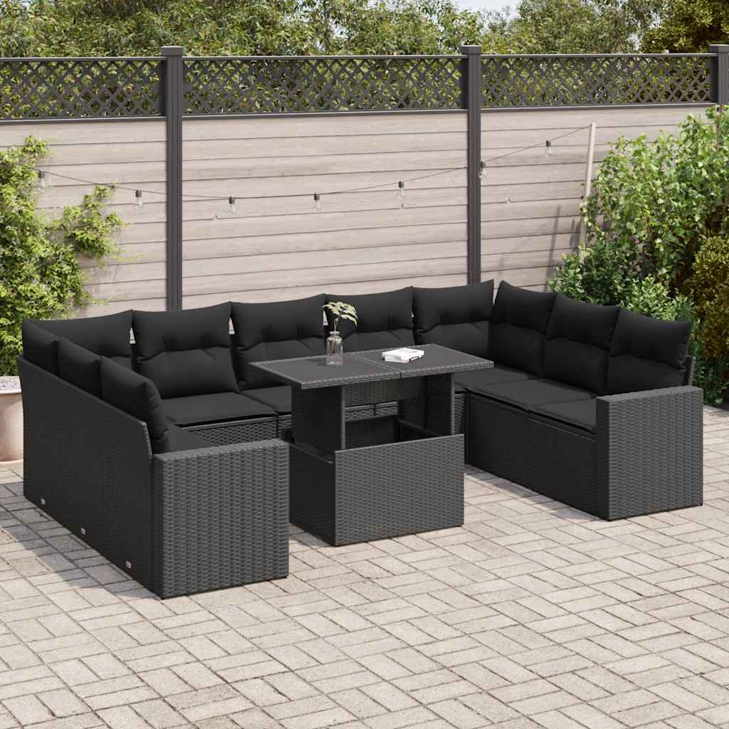 10-delige Loungeset met kussens poly rattan zwart is nu te koop bij PeponiXL, paradijselijk wonen!