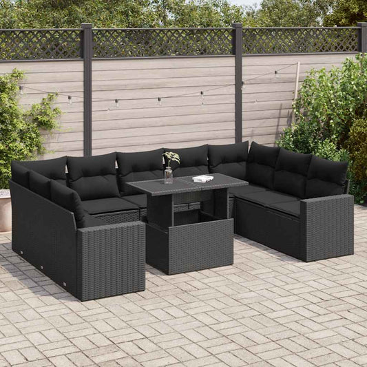 10-delige Loungeset met kussens poly rattan zwart is nu te koop bij PeponiXL, paradijselijk wonen!