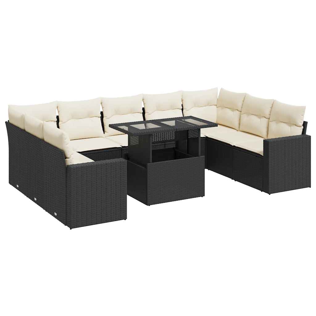 10-delige Loungeset met kussens poly rattan zwart is nu te koop bij PeponiXL, paradijselijk wonen!