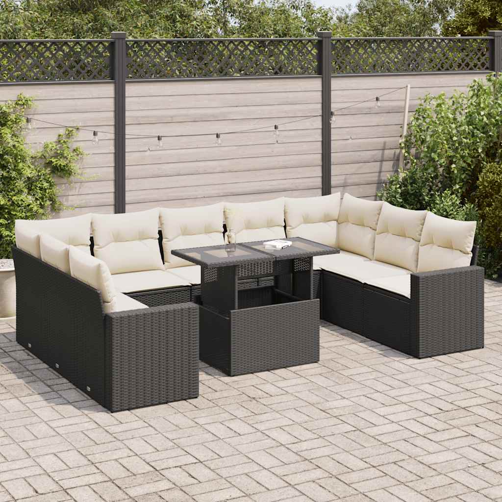 10-delige Loungeset met kussens poly rattan zwart is nu te koop bij PeponiXL, paradijselijk wonen!