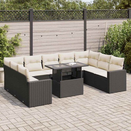 10-delige Loungeset met kussens poly rattan zwart is nu te koop bij PeponiXL, paradijselijk wonen!