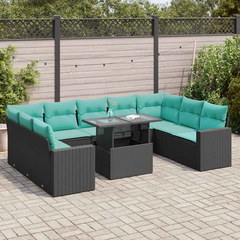 10-delige Loungeset met kussens poly rattan acacia zwart is nu te koop bij PeponiXL, paradijselijk wonen!