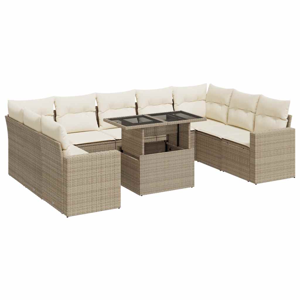 10-delige Loungeset met kussens poly rattan beige is nu te koop bij PeponiXL, paradijselijk wonen!