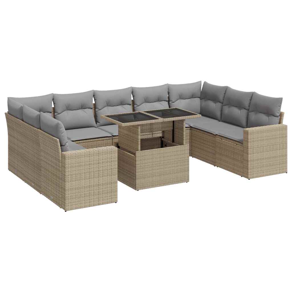 10-delige Loungeset met kussens poly rattan beige is nu te koop bij PeponiXL, paradijselijk wonen!