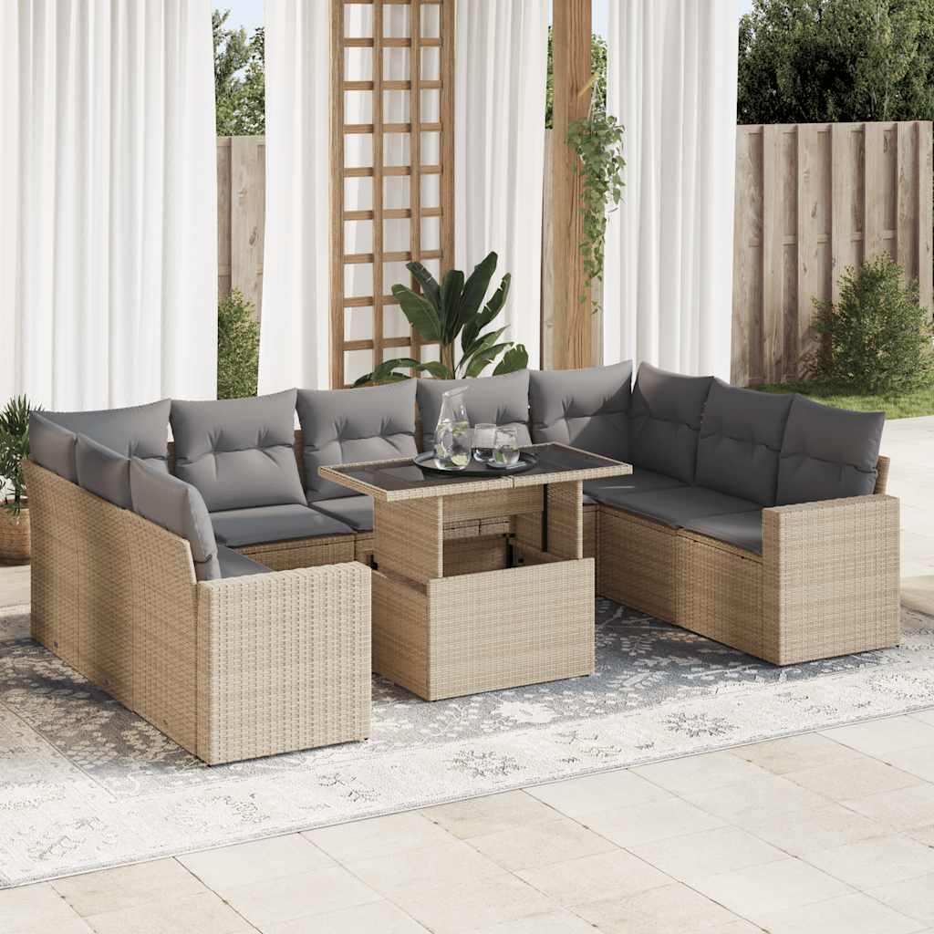 10-delige Loungeset met kussens poly rattan beige is nu te koop bij PeponiXL, paradijselijk wonen!