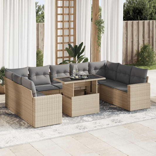 10-delige Loungeset met kussens poly rattan beige is nu te koop bij PeponiXL, paradijselijk wonen!