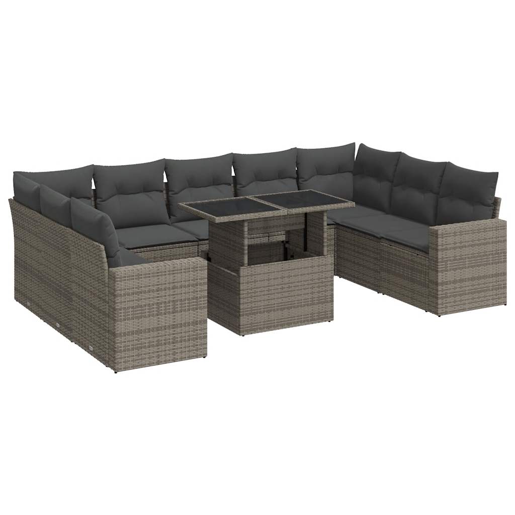10-delige Loungeset met kussens poly rattan grijs is nu te koop bij PeponiXL, paradijselijk wonen!