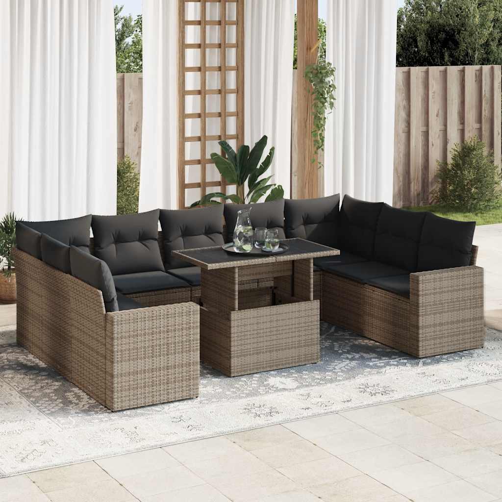 10-delige Loungeset met kussens poly rattan grijs is nu te koop bij PeponiXL, paradijselijk wonen!