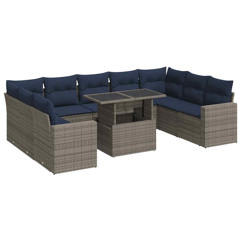 10-delige Loungeset met kussens poly rattan acacia grijs is nu te koop bij PeponiXL, paradijselijk wonen!