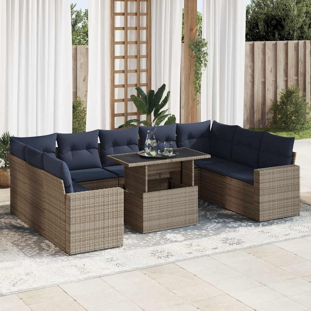 10-delige Loungeset met kussens poly rattan acacia grijs is nu te koop bij PeponiXL, paradijselijk wonen!