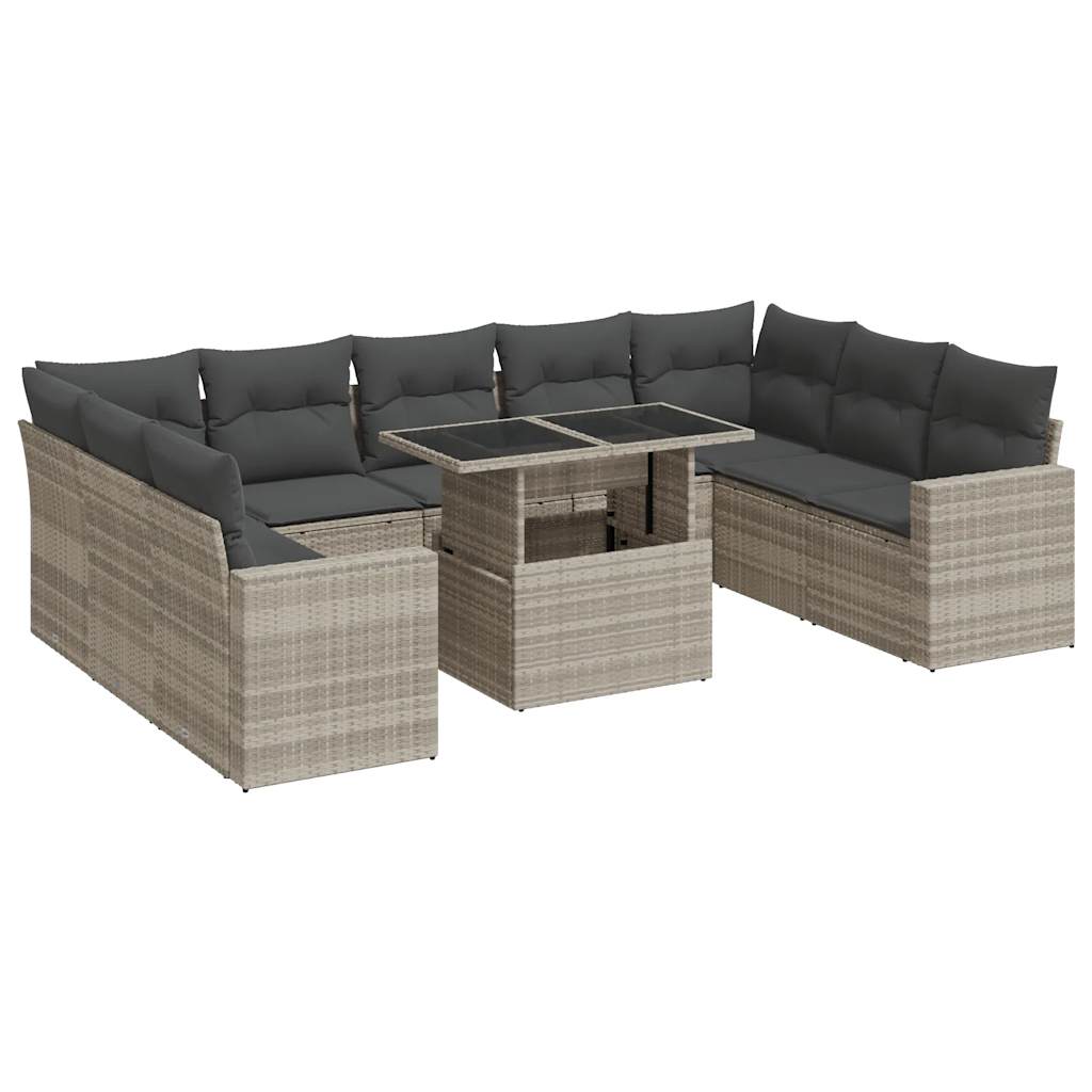 10-delige Loungeset met kussens poly rattan lichtgrijs is nu te koop bij PeponiXL, paradijselijk wonen!
