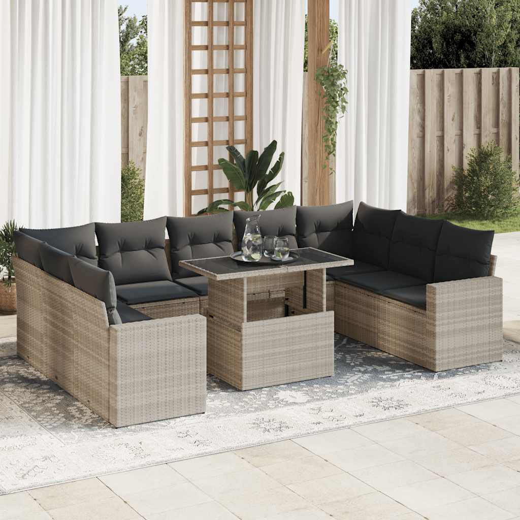 10-delige Loungeset met kussens poly rattan lichtgrijs is nu te koop bij PeponiXL, paradijselijk wonen!